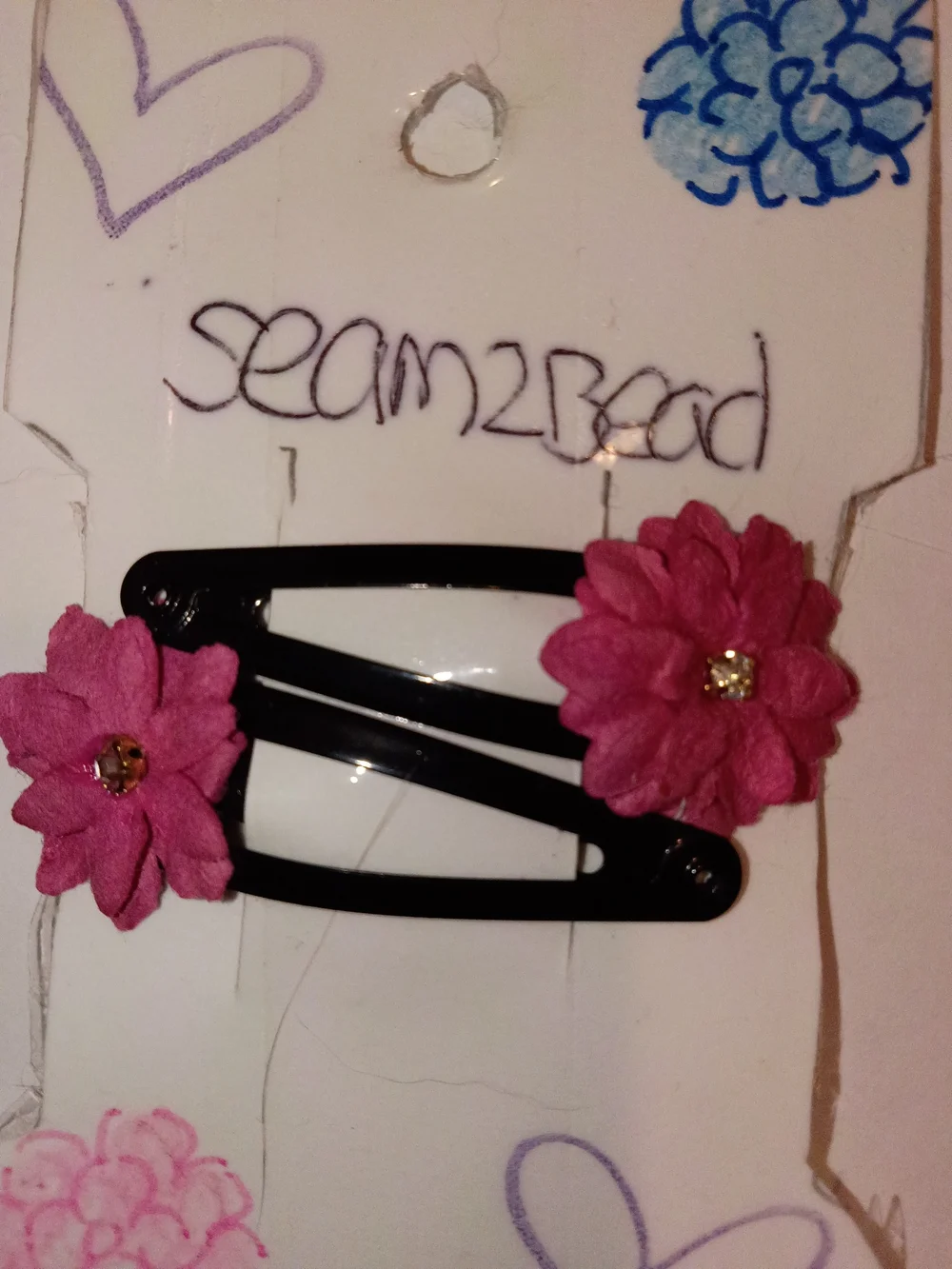 Kids Pink Flower Hair Clips - Set of 2